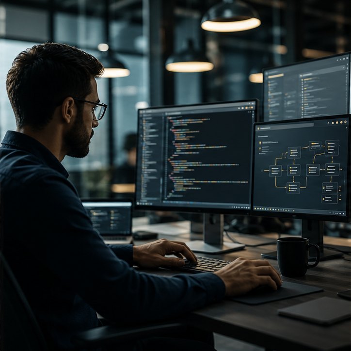 Developer workstation reviewing API integrations for secure document delivery
