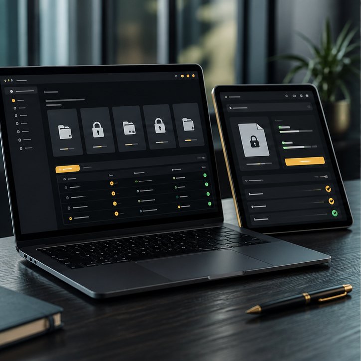 Secure document delivery product screens on laptop and tablet