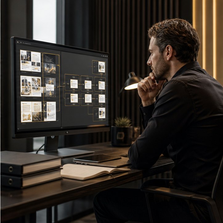 Project manager reviewing secure document workflow guides